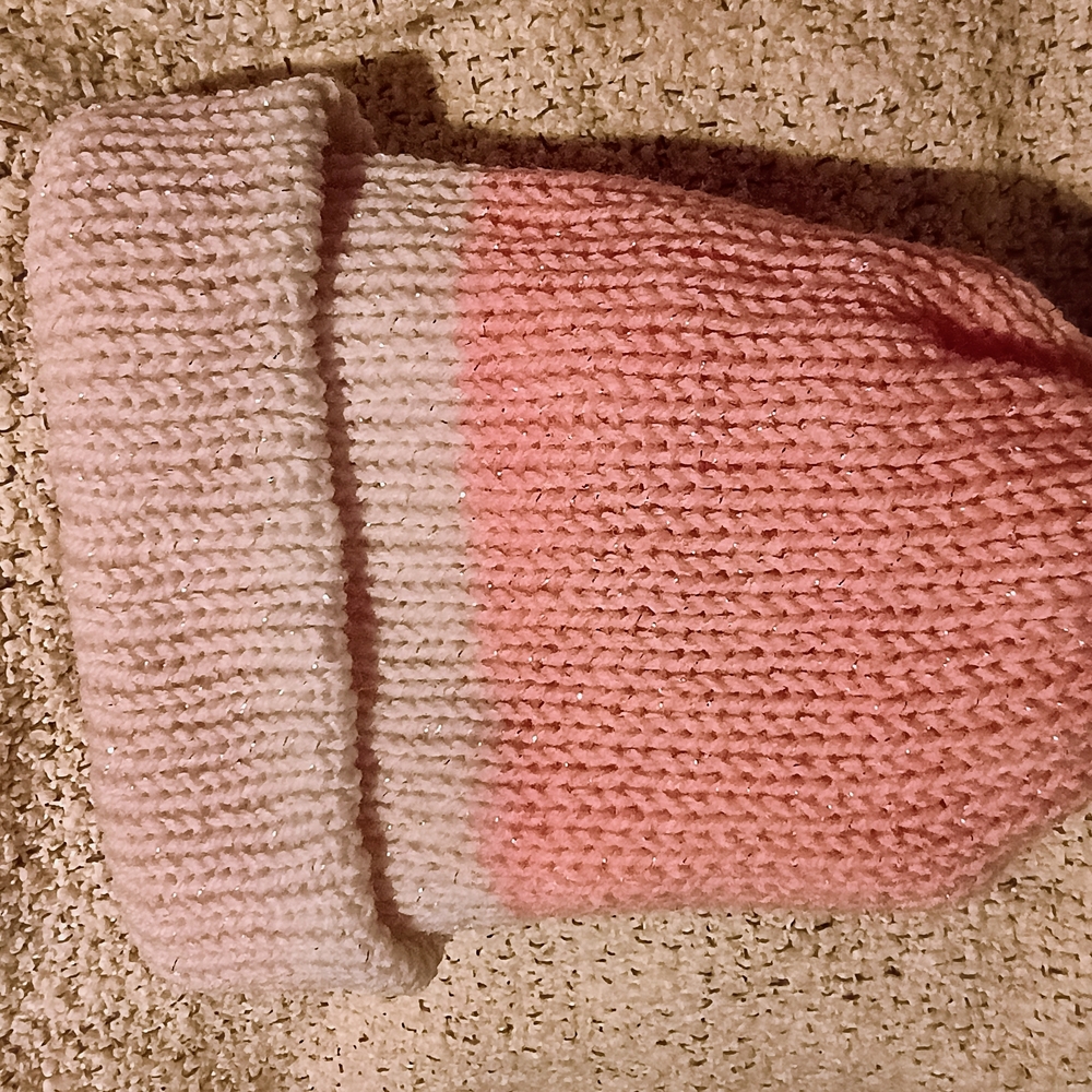 Cozy Pink and Cream Knit Beanie
